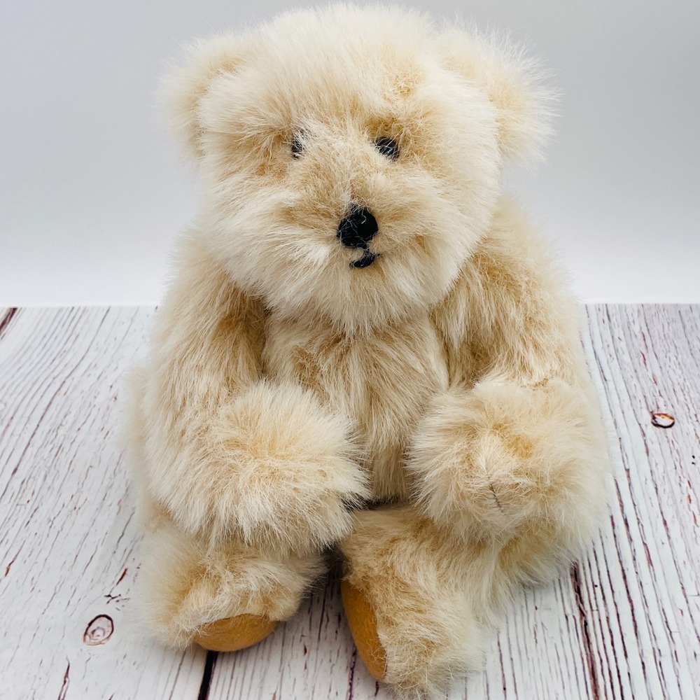 Vintage Cream Shaggy Faux Fur Teddy Bear Plush 13 Inch Soft Toy Ivory